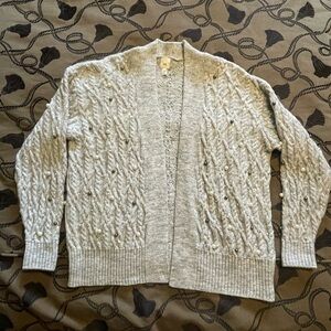 NWOT Embellished River Island Gray Pearl Beaded Cable Knit Open Cardigan